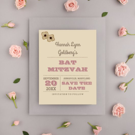Rustikale Rose Gold Bat Mitzvah Save the Date Ankündigungspostkarte