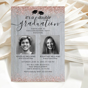 Rustikale Rose Gold Double Abschluss Foto Einladung