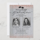 Rustikale Rose Gold Double Abschluss Foto Einladung (Vorderseite)