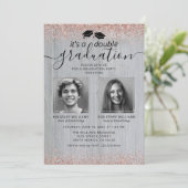 Rustikale Rose Gold Double Abschluss Foto Einladung (Stehend Vorderseite)