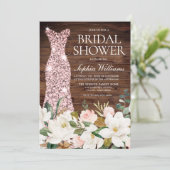 Rustikale Rose Gold Dress Blush & White Brautparty Einladung (Stehend Vorderseite)