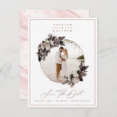 Rustikale Rose Gold Gerahmtes Foto & Kalligrafie Save The Date (Vorne/Hinten)