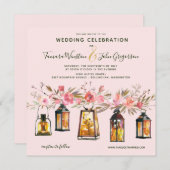 Rustikale Rose Gold Lanterns & Lights Blumenhochze Einladung (Vorne/Hinten)