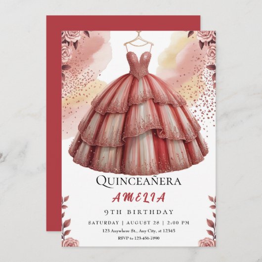 Rustikale Rose Gold Quinceñera Geburtstag Einladung (Vorne/Hinten)