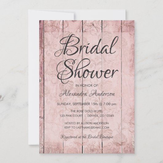 Rustikale Rose Gold - Rosa Rosa Brautparty Einladung (Vorderseite)
