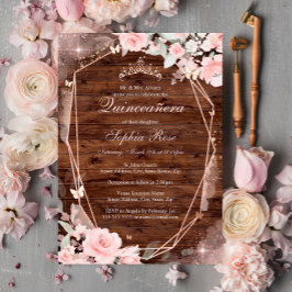 Rustikale Rose Gold Rosa Schmetterling Blumenkohl Folieneinladung