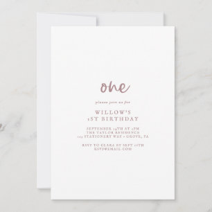Rustikale Rose Gold Script Erste Geburtstagsparty Einladung