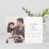Rustikale Rose Gold Script Foto Save the Date (Stehend Vorderseite)