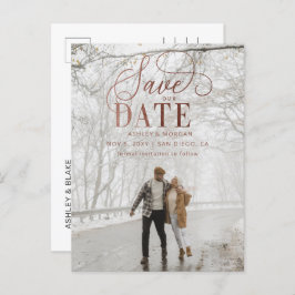 Rustikale Rose Gold Script Foto Save the Date Ankündigungspostkarte
