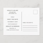 Rustikale Rose Gold Script Foto Save the Date Ankündigungspostkarte (Rückseite)