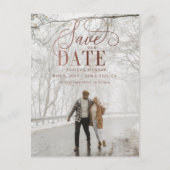 Rustikale Rose Gold Script Foto Save the Date Ankündigungspostkarte (Vorderseite)
