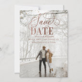Rustikale Rose Gold Script Foto Save the Date Magneteinladung (Vorderseite)
