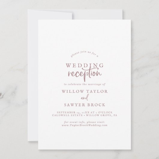 Rustikale Rose Gold Script Hochzeitsempfang Einladung (Vorderseite)