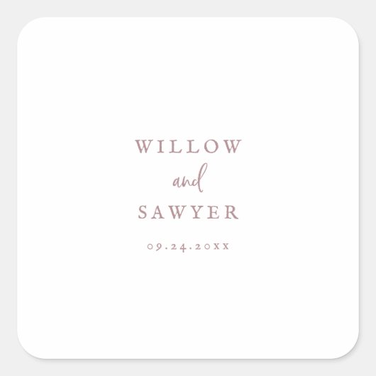 Rustikale Rose Gold Script Hochzeitskinder Umschla Quadratischer Aufkleber (Vorderseite)