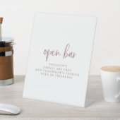 Rustikale Rose Gold Script Open Bar Sign Sockelschild (In SItu)