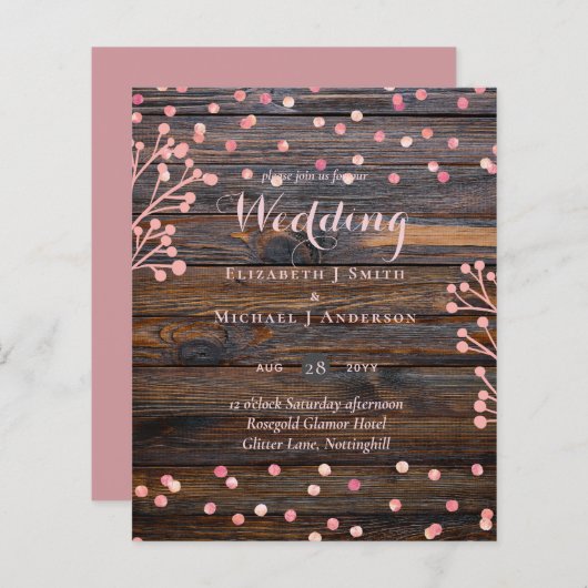 Rustikale ROSE GOLD Wedding Pink Wood Budget (Vorne/Hinten)