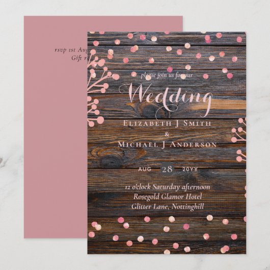 Rustikale ROSE GOLD Wedding Pink Wood Budget (Vorne/Hinten)