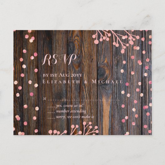 Rustikale ROSE GOLD Wedding Pink Wood Budget Postkarte (Vorderseite)