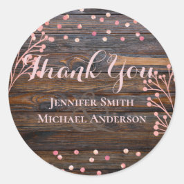 Rustikale ROSE GOLD Wedding Pink Wood Budget Runder Aufkleber