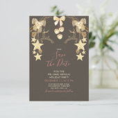 Rustikale Rose Gold Weihnachts-Party Save the Date (Stehend Vorderseite)