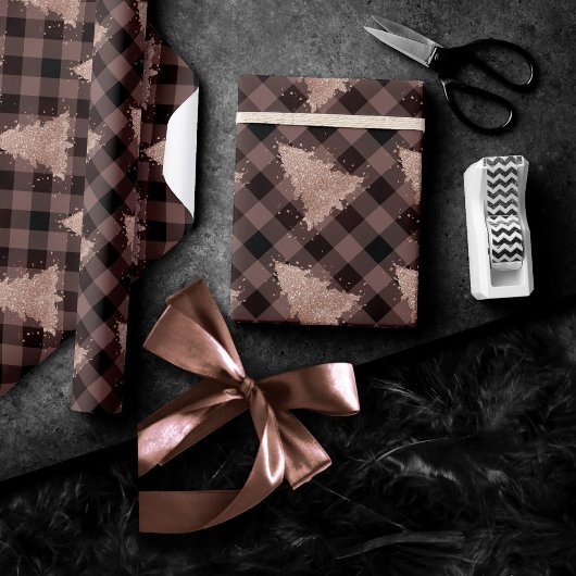 Rustikale Rose Goldweihnachtsbaum Buffalo Kariert Geschenkpapier