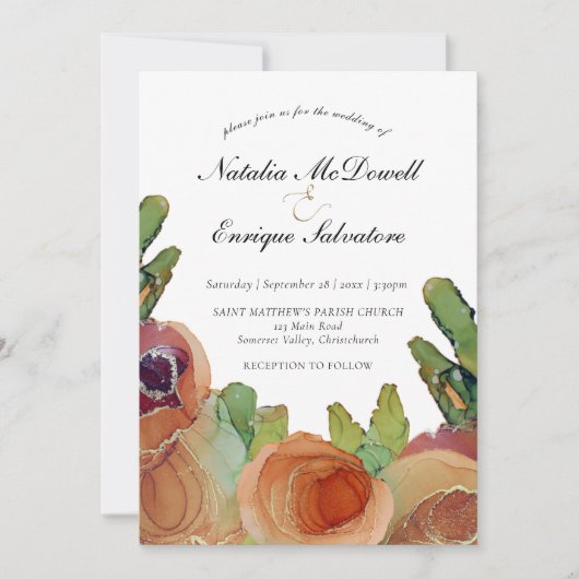 Rustikale Rose Hochzeit Einladung (Vorderseite)