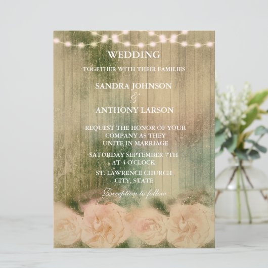 Rustikale Rose Hochzeit Einladung (Stehend Vorderseite)