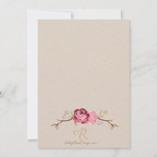 Rustikale Rose Hochzeit Einladung (Rückseite)