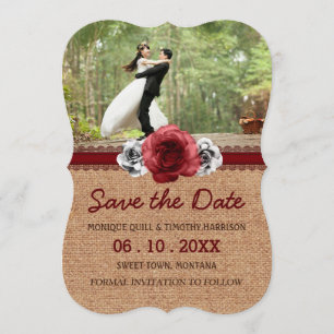 Rustikale Rose - Hochzeit in Burlap Lace retten da Save The Date