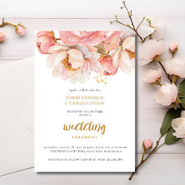 Rustikale Rose Hochzeit mit Blütenfarbe Einladung