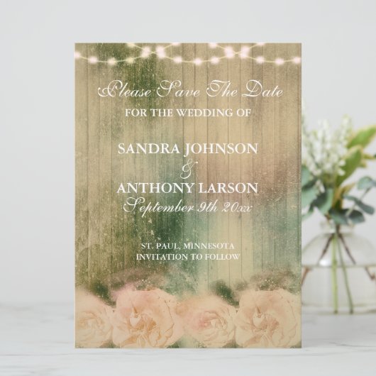 Rustikale Rose Hochzeit rettet das Datum Save The Date (Stehend Vorderseite)