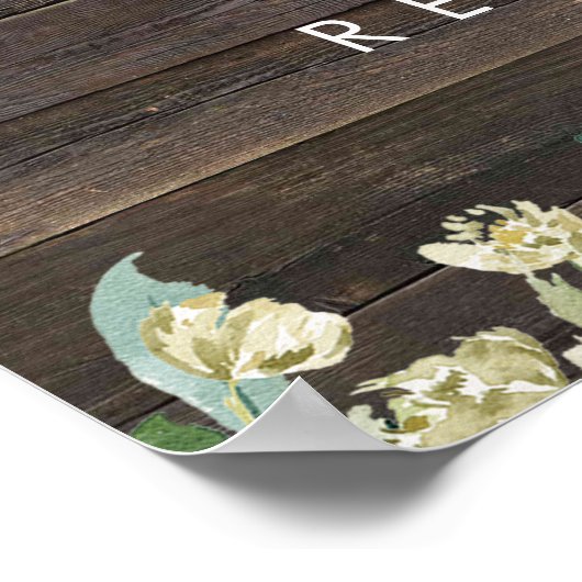 rustikale Rose Hochzeitsempfang Plakat (Ecke)