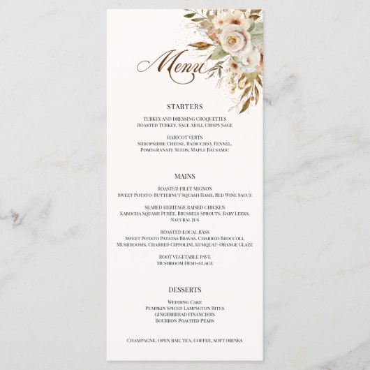 Rustikale Rose im Herbst Botanisches Skript Menükarte (Vorderseite)