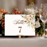 Rustikale Rose im Herbst Botanisches Skript Tischnummer<br><div class="desc">Die Romantik einer Herbsthochzeit wird in diesem eleganten Design mit Aquarellfarben und Grün in warmen Herbstfarben von Terrakotta, Elfenbein, Rost, Kastanien, staubblau und Salbei grün mit Touchs goldener Glitzern eingefangen. Dieses Design verfügt auch über eine einzigartige Textgrafik in einem benutzerdefinierten Schriftart für Kalligrafien mit Farbe, die im Designeditor angepasst werden...</div>
