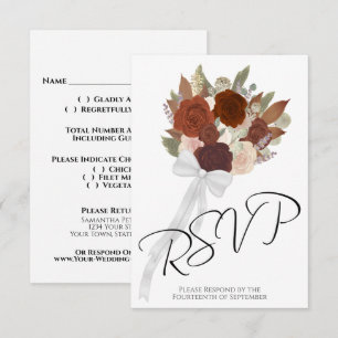 Rustikale Rose im Herbst Bouquet Rust Orange Hochz RSVP Karte