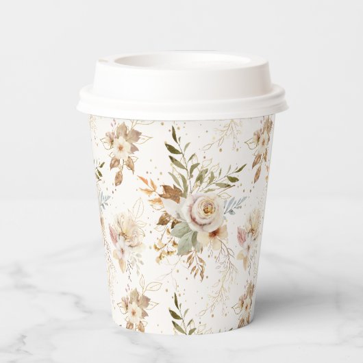 Rustikale Rose im Herbst Wasserfarben Botanisch Pappbecher (Rückseite)