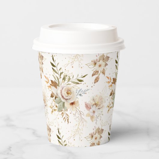 Rustikale Rose im Herbst Wasserfarben Botanisch Pappbecher (Vorderseite)