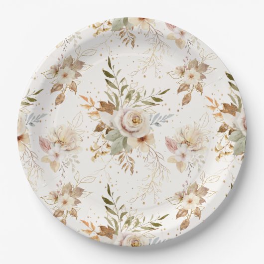 Rustikale Rose im Herbst Wasserfarben Botanisch Pappteller (Vorderseite)