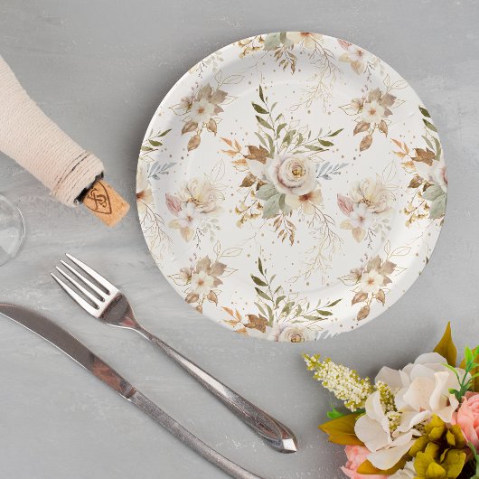 Rustikale Rose im Herbst Wasserfarben Botanisch Pappteller