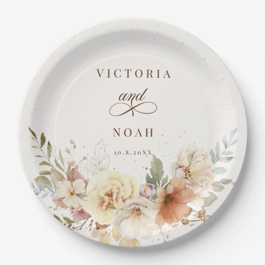 Rustikale Rose im Herbst Wasserfarben Botanisch Pappteller (Vorderseite)