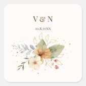 Rustikale Rose im Herbst Wasserfarben Botanisch Quadratischer Aufkleber (Vorderseite)