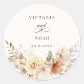 Rustikale Rose im Herbst Wasserfarben Botanisch Runder Aufkleber (Vorderseite)