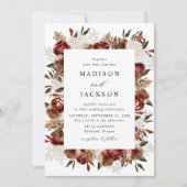 Rustikale Rose in Burgund und Elfenbeinküste Einladung (Vorderseite)