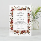 Rustikale Rose in Burgund und Elfenbeinküste Einladung (Stehend Vorderseite)