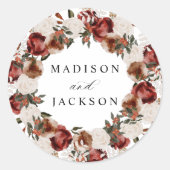 Rustikale Rose in Burgund und Elfenbeinküste Runder Aufkleber (Vorderseite)