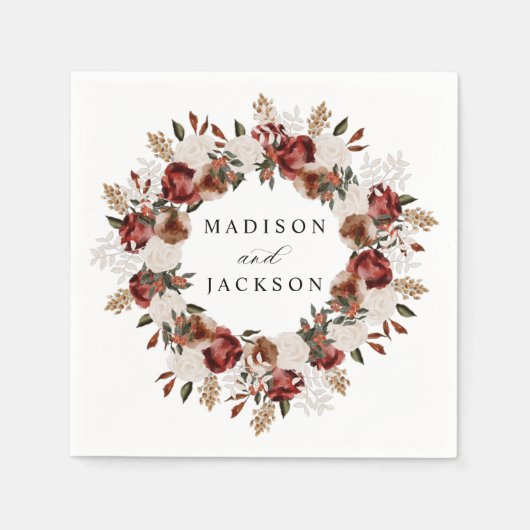 Rustikale Rose in Burgund und Elfenbeinküste Serviette (Vorderseite)