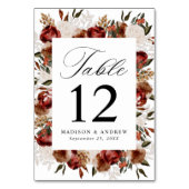 Rustikale Rose in Burgund und Elfenbeinküste Tischnummer (Rückseite)