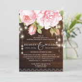 Rustikale Rose & Lights Probe Abendessen Einladung (Stehend Vorderseite)