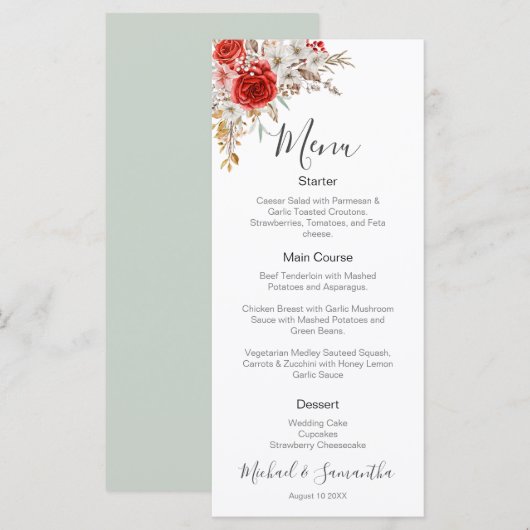 Rustikale Rose Menükarte (Vorne/Hinten)