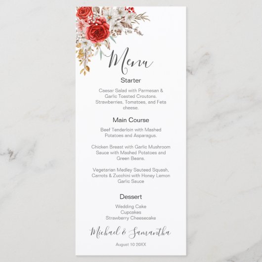 Rustikale Rose Menükarte (Vorderseite)